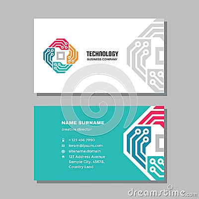 Business visit card template with logo - concept design. Network computer technology. Vector illustration. Vector Illustration