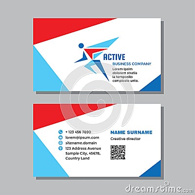 Business visit card template with logo - concept design. Sport fitness active human sign. Vector illustration. Vector Illustration