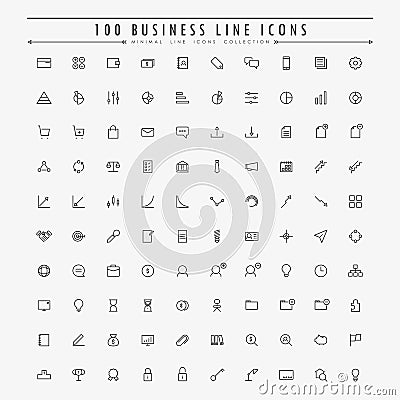 100 business and web minimal line icons collection Vector Illustration