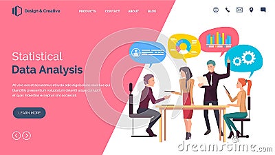 Business website landing page template. Statistical data analysis, report presentation vector Stock Photo