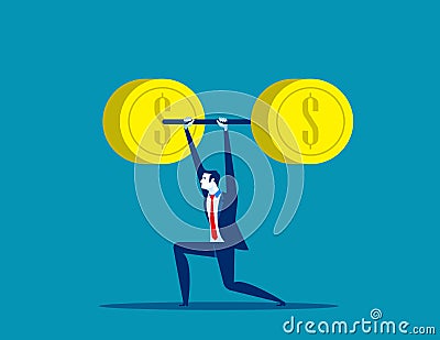 Business with weightlifting. Concept business vector illustration, Flat business style, Cartoon character, Dollar sign Vector Illustration