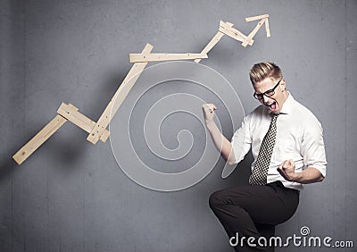 Business winner cheering. Stock Photo