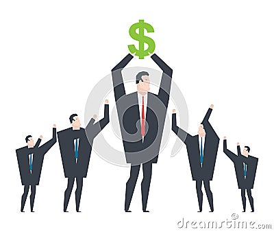 Business winner. Receiving profit. businessman holds dollar in h Vector Illustration