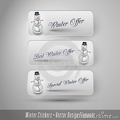 Business winter stickers with snowman. Vector design elements. Vector Illustration