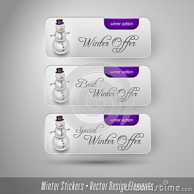Business winter stickers with snowman. Vector design elements. Vector Illustration