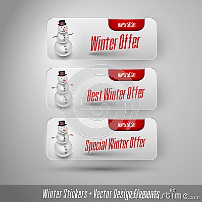 Business winter stickers with snowman. Vector design elements. Vector Illustration