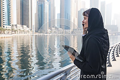 Business woman in an abaya. Stock Photo