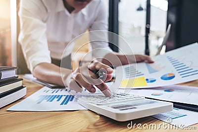 Business woman or accountant working Financial investment on cal Stock Photo