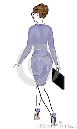 Business woman. Beautiful girl in a purple strict suit. A woman walks, shod in high-heeled shoes. Vector illustration Cartoon Illustration