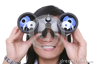 Business Woman Binoculars Stock Photo