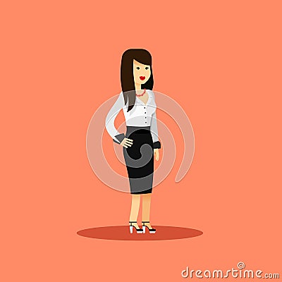 Business woman in black white costume vector illustration. Vector Illustration