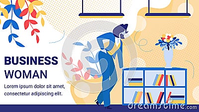 Business Woman Boss Character in Office Banner Vector Illustration
