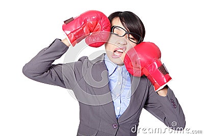 Business woman boxing and knock down Stock Photo