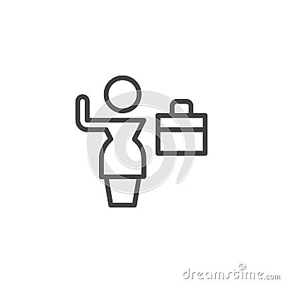 Business woman and briefcase outline icon Vector Illustration