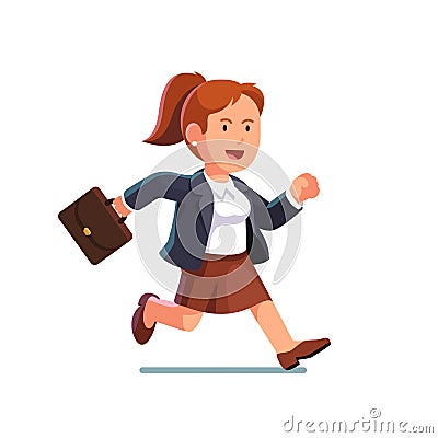 Business woman with a briefcase running fast Vector Illustration
