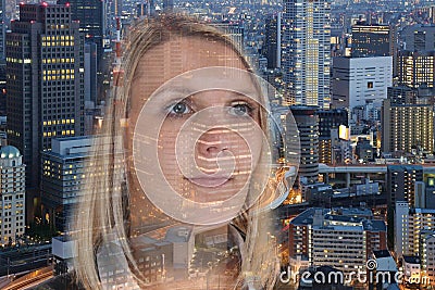 Business woman businesswoman portrait confidence hope city double exposure Stock Photo