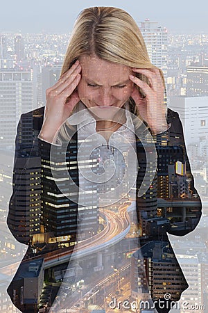 Business woman businesswoman stress pressure burnout headache ma Stock Photo