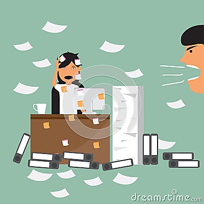 Business woman and busy working hard in the office of her boss t Vector Illustration