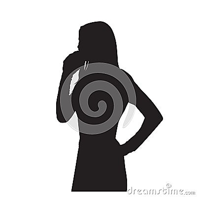 Business woman calling on cell phone, isolated vector silhouette Vector Illustration