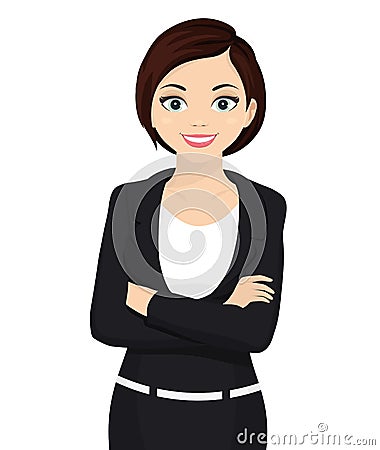 Business Woman cartoon character, Cheerful beautiful office female. Vector Vector Illustration