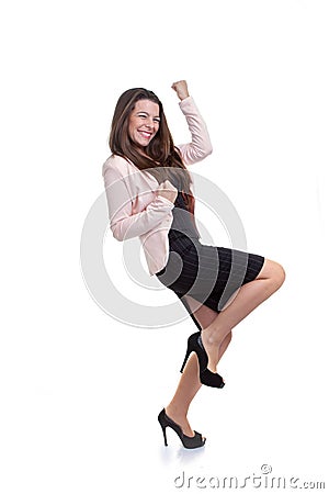 Business woman celebrating promotion Stock Photo