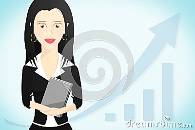 Business woman character formally dressed and holding a book Stock Photo