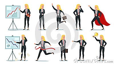 Business woman character. Office professional worker, young female secretary and corporate businesswoman vector Vector Illustration