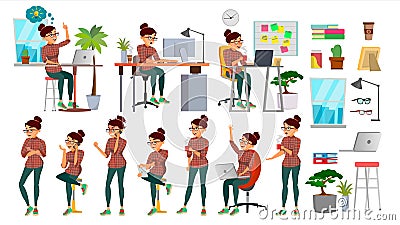 Business Woman Character Set Vector. Working People Set. Office, Creative Studio. Female Business Situation. Girl Vector Illustration