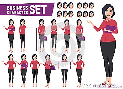 Business woman character vector set with professional young female employee Vector Illustration