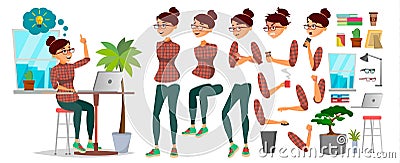 Business Woman Character Vector. Working Female. Casual Clothes. Start Up. Office. Girl Developer. Animation Set. Lady Vector Illustration