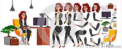 Business Woman Character Vector. Working Female Girl Boss. Office. Girl Developer. Animation Set. Attractive Lady Vector Illustration