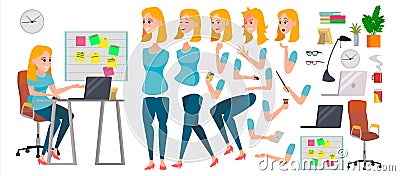 Business Woman Character Vector. Working Female Girl Boss. Start Up. Office. Girl Developer. Animation Set. Attractive Vector Illustration