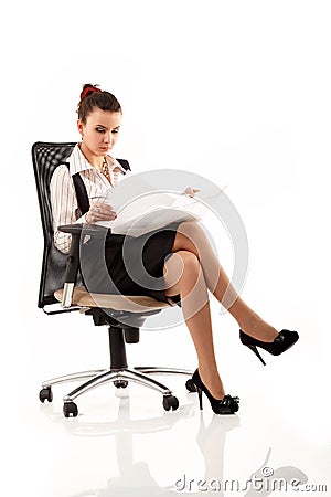 Business woman cheerful working notebook Stock Photo