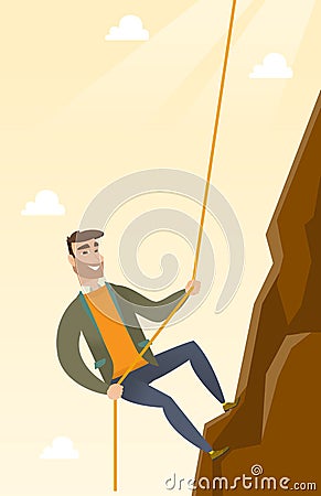 Business woman climbing on the mountain. Vector Illustration