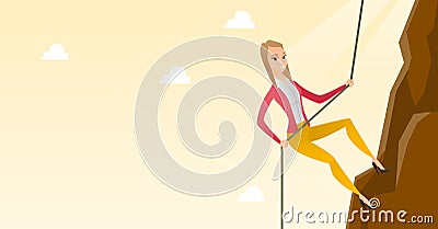 Business woman climbing on the mountain. Vector Illustration