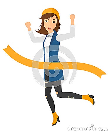 Business woman crossing finish line Vector Illustration