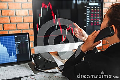 Business woman deal Investment stock market discussing graph stock market trading Stock traders concept Stock Photo