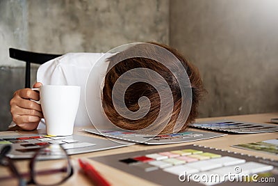Business woman Designer Sleeping while working. Stock Photo