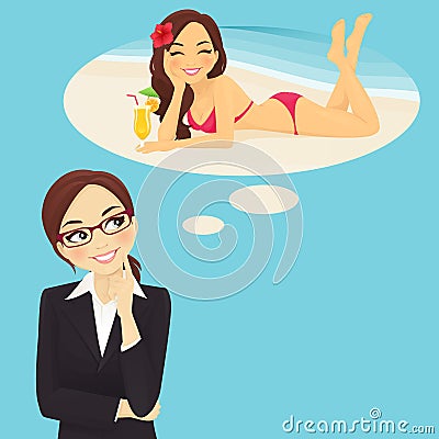 Business woman dreaming about vacation Vector Illustration