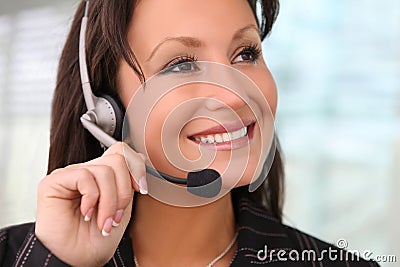 Business Woman With Earphone Stock Photo