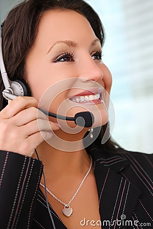 Business Woman With Earphone Stock Photo