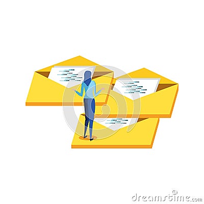 business woman elegant with envelopes mail Cartoon Illustration