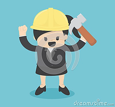 Business Woman engineer, architect and construction workers Vector Illustration