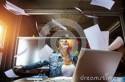 Business woman enjoy her work. Stock Photo