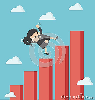Business woman falling down graphic chart Vector Illustration