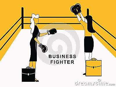 Business Woman Fighting in Ring Vector Illustration