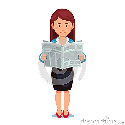 Business woman in formal dress reading news paper Vector Illustration