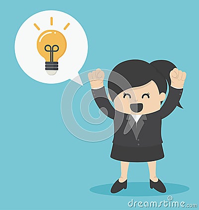 Business Woman get the idea happy Vector Illustration