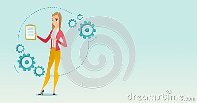 Business woman giving business presentation. Vector Illustration