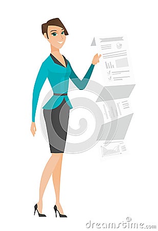 Business woman giving business presentation. Vector Illustration